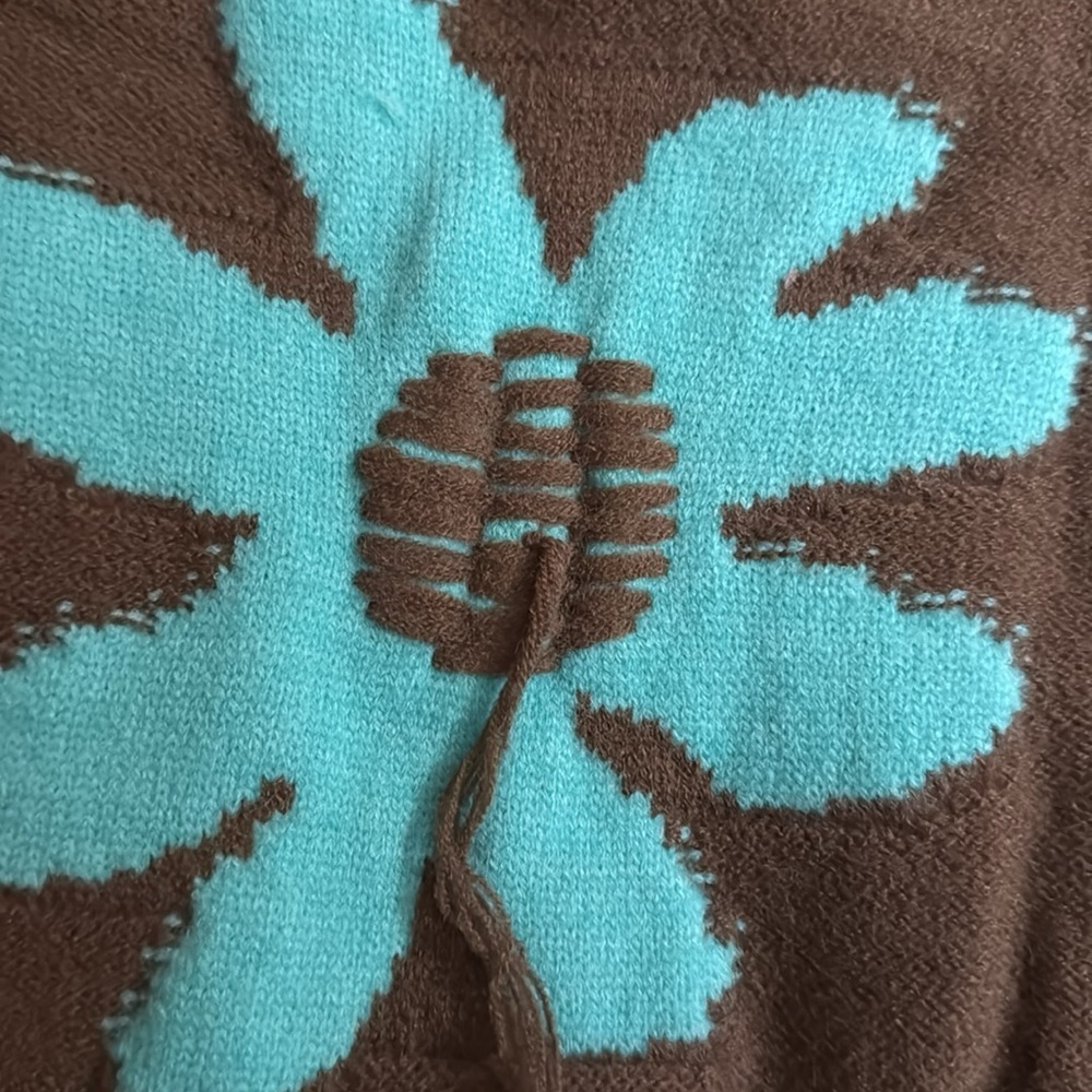 POL Balloon Sleeve Oversized Acrylic Sweater Fringe Detail Floral Pattern Small - Picture 9 of 12